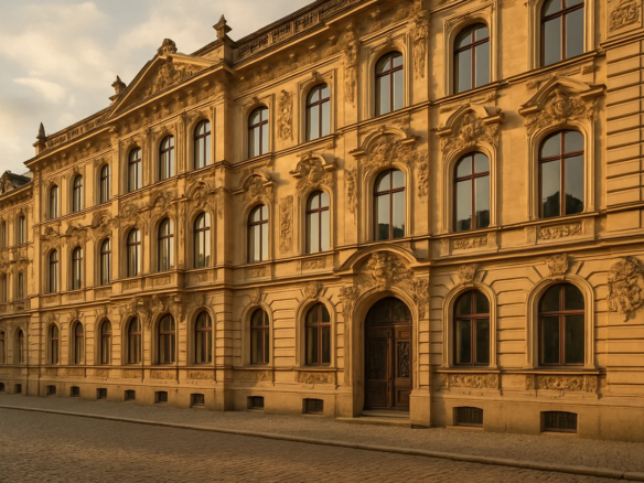 Denkmalgeschütztes Stadthaus mit historischer Fassade und Sandsteinreliefs – Denkmalschutzauflagen Vermarktung