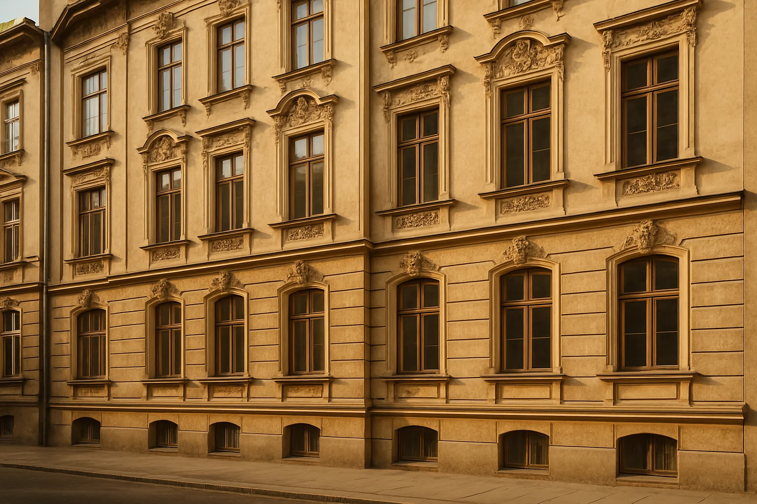 Altbau kaufen – Fassade eines klassischen Altbaugebäudes mit Stuckdekorationen und historischen Fenstern