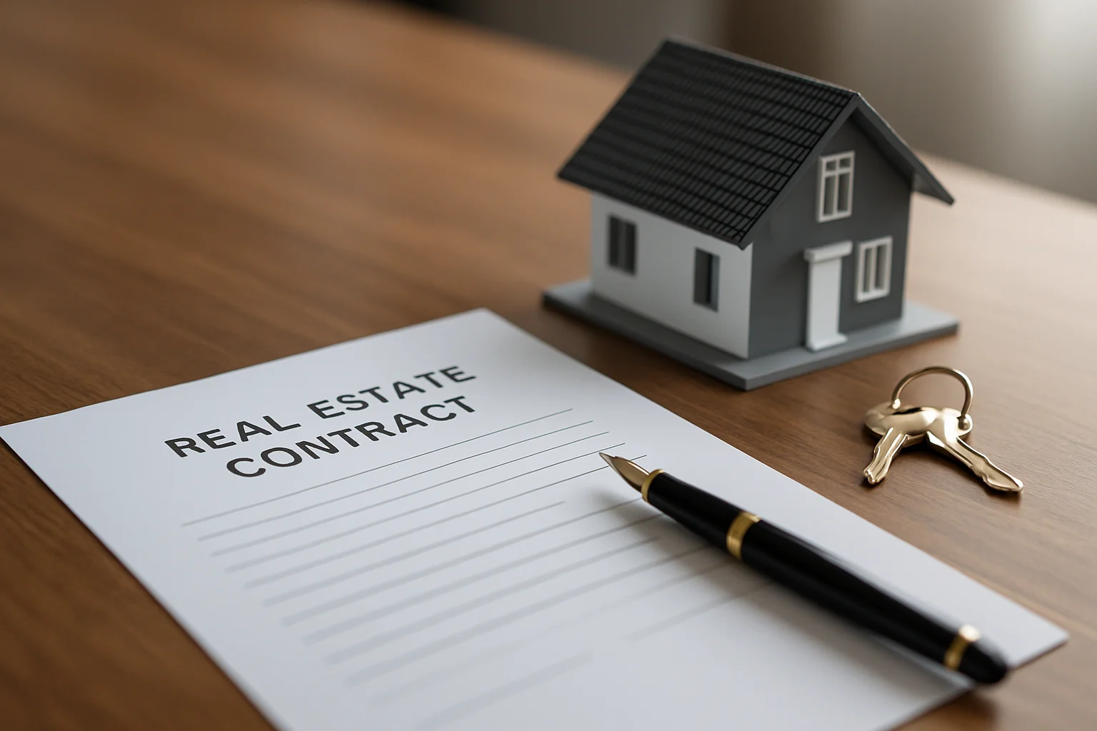 Erbbaurechtsvertrag mit Hausmodell und Schlüssel – Erbbauzins und Laufzeit beim Immobilienkauf