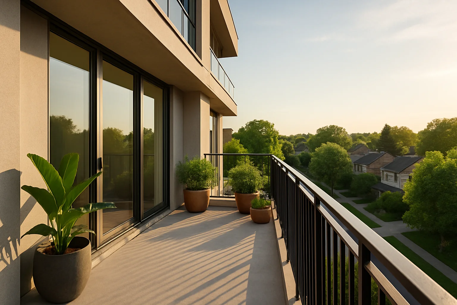 Moderner Balkon eines Wohngebäudes – Balkonfläche wird bei der Wohnflächenberechnung nach Wohnflächenverordnung anteilig angerechnet